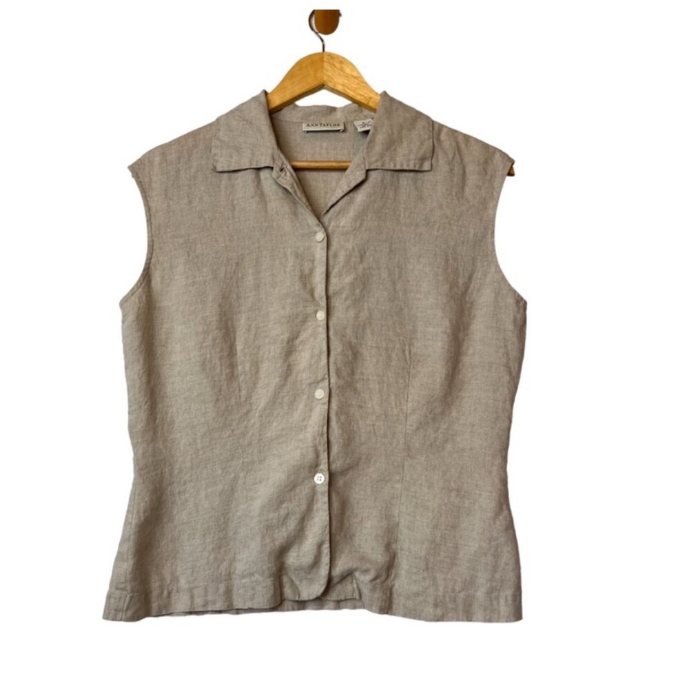 Ann Taylor Top Womens Size 6Taupe 100% Linen Tank Neutral Breathable Lagenlook
